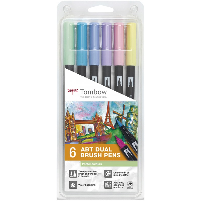 Set rotuladores Tombow Dual Brush, incluye 6 preciosos colores pastel